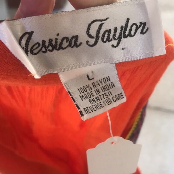 Jessica Taylor Rayon Teresa Orange Printed V-Neck Flowy Sleeveless Dress Size L - Picture 8 of 11